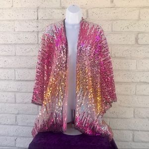 Sparkly Pink, Silver, and Orange Sequin Cardigan